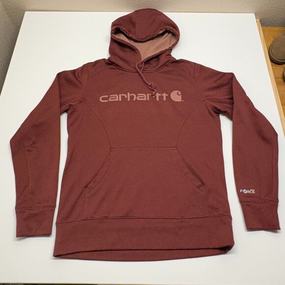 Carhartt Force Relaxed Fit Maroon Logo Hoodie Sweatshirt - Picture 2 of 9